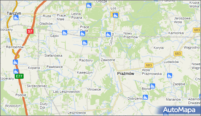 mapa Zawodne, Zawodne na mapie Targeo