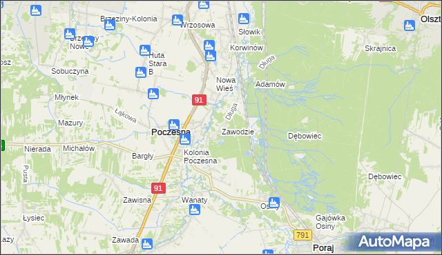 mapa Zawodzie gmina Poczesna, Zawodzie gmina Poczesna na mapie Targeo