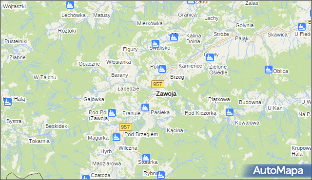 mapa Zawoja, Zawoja na mapie Targeo