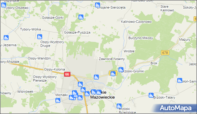 mapa Zawrocie-Nowiny, Zawrocie-Nowiny na mapie Targeo