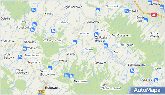 mapa Zboiska gmina Bukowsko, Zboiska gmina Bukowsko na mapie Targeo