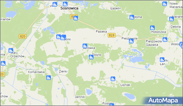 mapa Zbójno gmina Sosnowica, Zbójno gmina Sosnowica na mapie Targeo