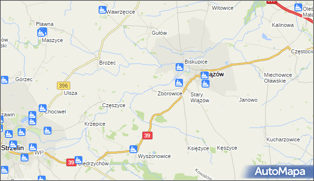 mapa Zborowice gmina Wiązów, Zborowice gmina Wiązów na mapie Targeo