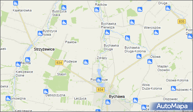 mapa Zdrapy gmina Bychawa, Zdrapy gmina Bychawa na mapie Targeo