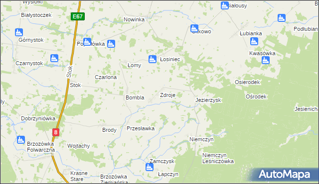 mapa Zdroje gmina Czarna Białostocka, Zdroje gmina Czarna Białostocka na mapie Targeo
