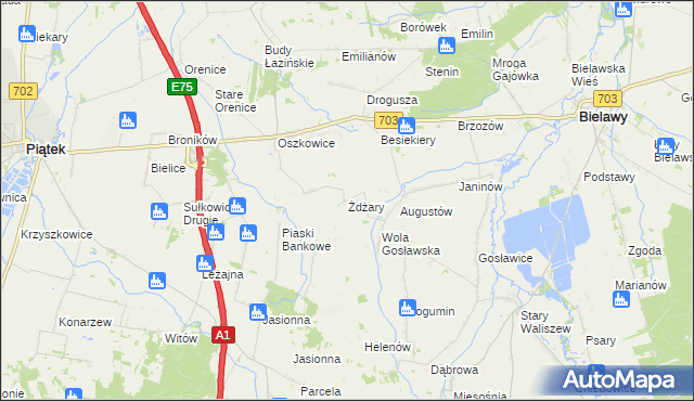 mapa Żdżary gmina Bielawy, Żdżary gmina Bielawy na mapie Targeo