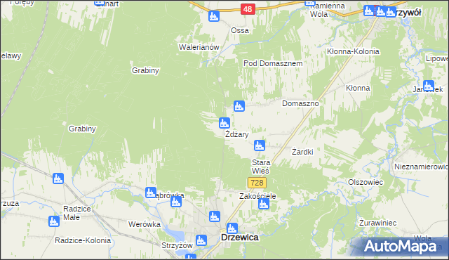 mapa Żdżary gmina Drzewica, Żdżary gmina Drzewica na mapie Targeo