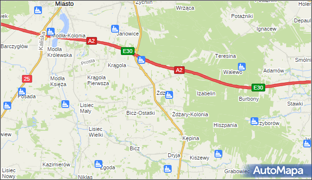 mapa Żdżary gmina Stare Miasto, Żdżary gmina Stare Miasto na mapie Targeo