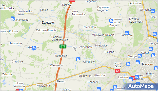 mapa Zdziechów gmina Zakrzew, Zdziechów gmina Zakrzew na mapie Targeo