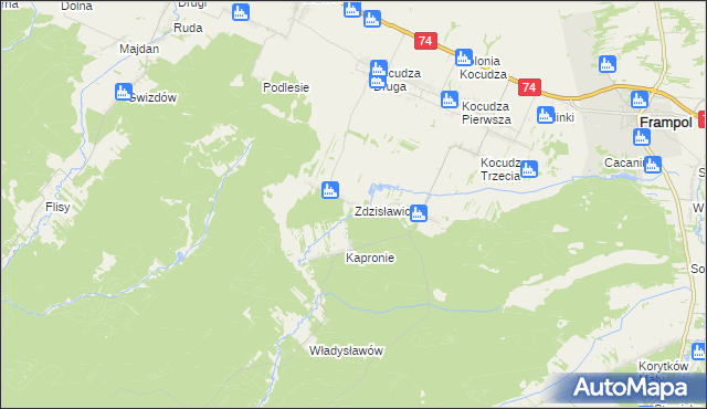 mapa Zdzisławice gmina Dzwola, Zdzisławice gmina Dzwola na mapie Targeo