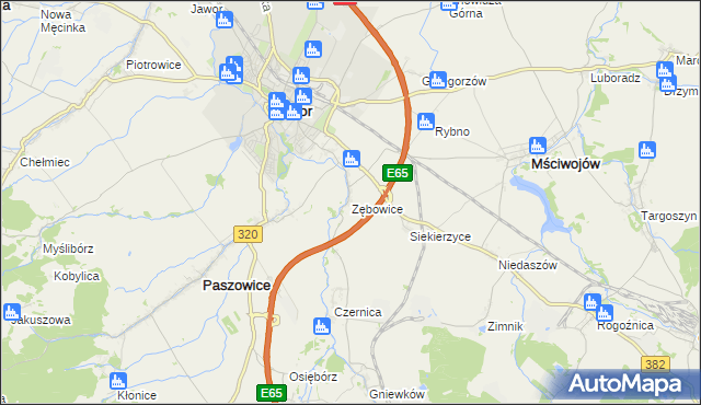 mapa Zębowice gmina Paszowice, Zębowice gmina Paszowice na mapie Targeo