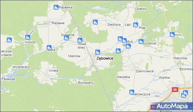 mapa Zębowice powiat oleski, Zębowice powiat oleski na mapie Targeo
