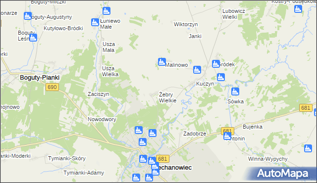 mapa Żebry Wielkie, Żebry Wielkie na mapie Targeo