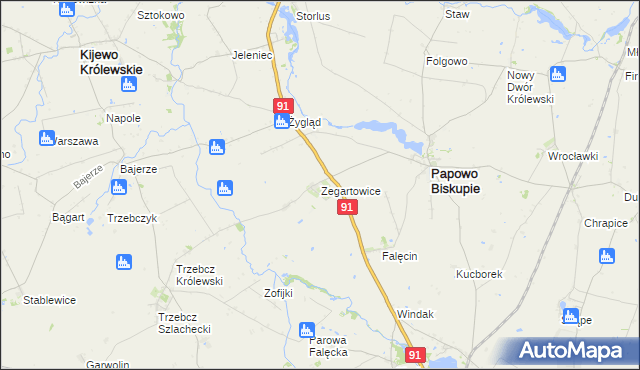 mapa Zegartowice gmina Papowo Biskupie, Zegartowice gmina Papowo Biskupie na mapie Targeo