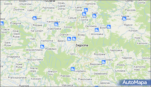 mapa Żegocina, Żegocina na mapie Targeo