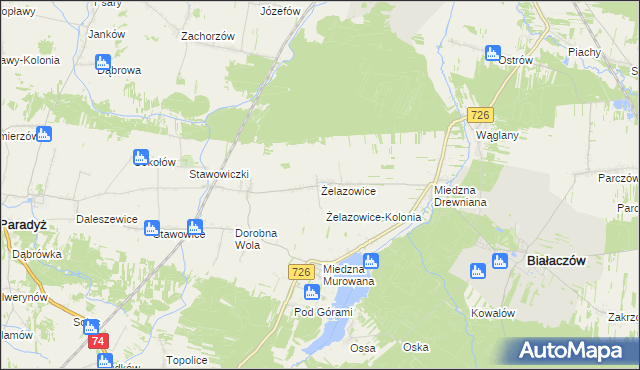 mapa Żelazowice, Żelazowice na mapie Targeo