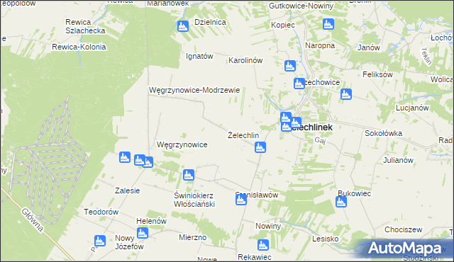 mapa Żelechlin gmina Żelechlinek, Żelechlin gmina Żelechlinek na mapie Targeo