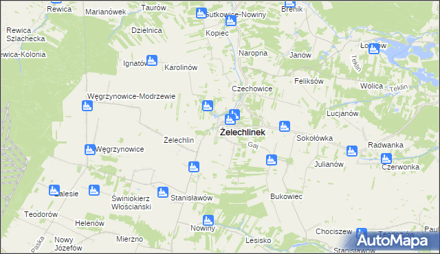 mapa Żelechlinek, Żelechlinek na mapie Targeo