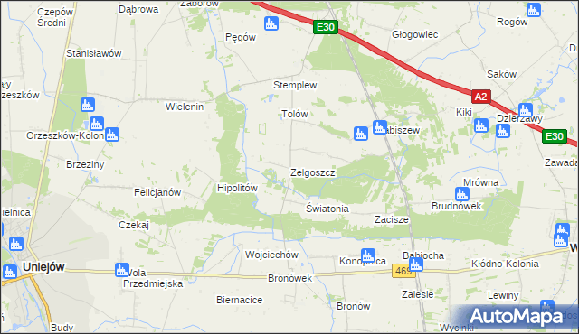 mapa Zelgoszcz gmina Wartkowice, Zelgoszcz gmina Wartkowice na mapie Targeo