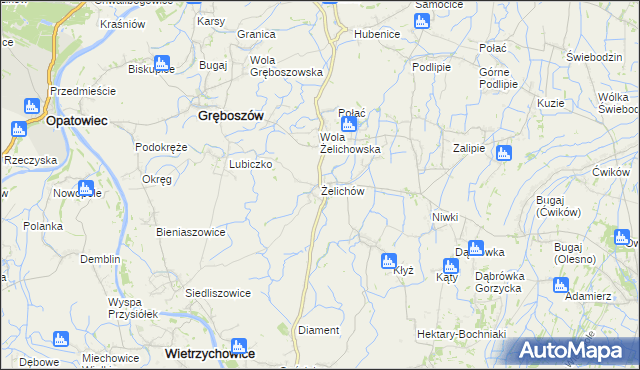 mapa Żelichów gmina Gręboszów, Żelichów gmina Gręboszów na mapie Targeo