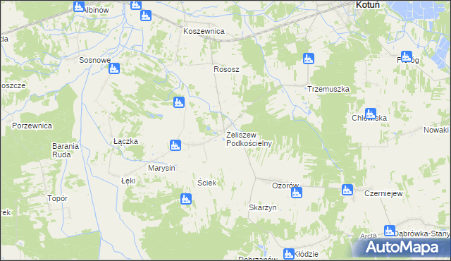 mapa Żeliszew Podkościelny, Żeliszew Podkościelny na mapie Targeo