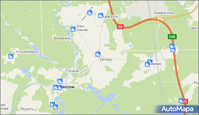 mapa Zemsko gmina Bledzew, Zemsko gmina Bledzew na mapie Targeo