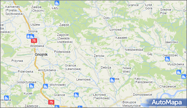 mapa Żerków gmina Gnojnik, Żerków gmina Gnojnik na mapie Targeo