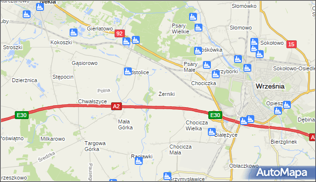 mapa Żerniki gmina Września, Żerniki gmina Września na mapie Targeo