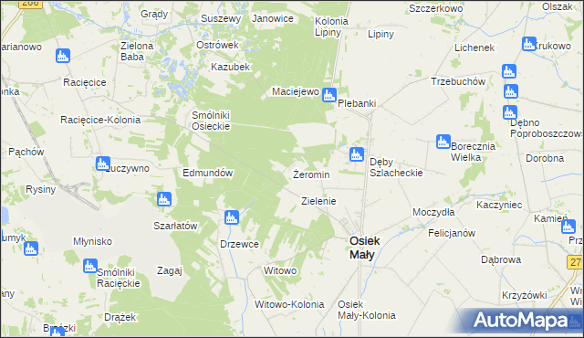 mapa Żeromin gmina Osiek Mały, Żeromin gmina Osiek Mały na mapie Targeo