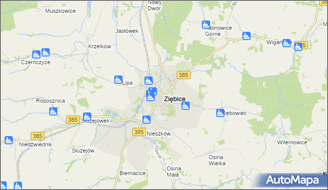 mapa Ziębice, Ziębice na mapie Targeo