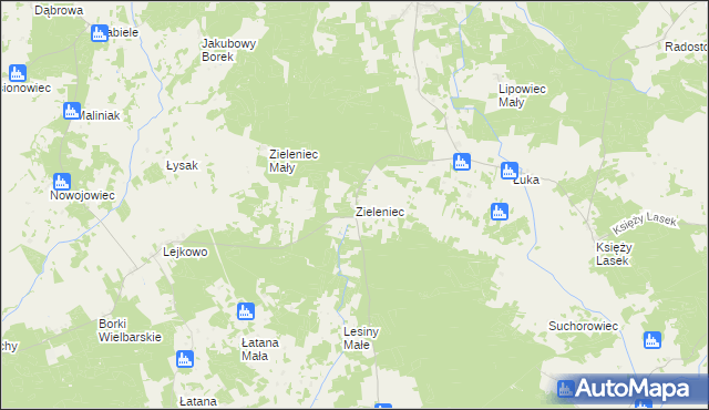 mapa Zieleniec gmina Wielbark, Zieleniec gmina Wielbark na mapie Targeo