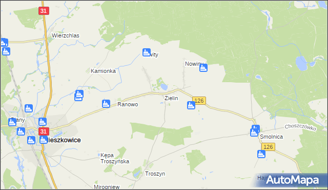 mapa Zielin gmina Mieszkowice, Zielin gmina Mieszkowice na mapie Targeo