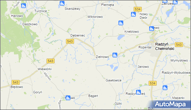 mapa Zielnowo gmina Radzyń Chełmiński, Zielnowo gmina Radzyń Chełmiński na mapie Targeo