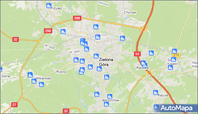 mapa Zielona Góra, Zielona Góra na mapie Targeo