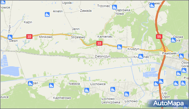 mapa Zielonczyn gmina Sicienko, Zielonczyn gmina Sicienko na mapie Targeo