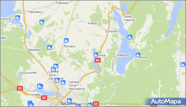 mapa Zielonka gmina Szczytno, Zielonka gmina Szczytno na mapie Targeo