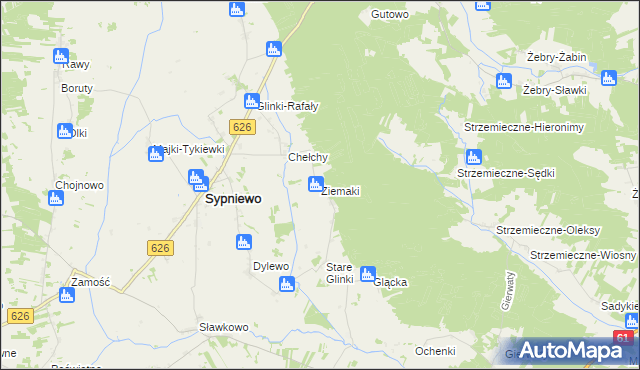 mapa Ziemaki gmina Sypniewo, Ziemaki gmina Sypniewo na mapie Targeo
