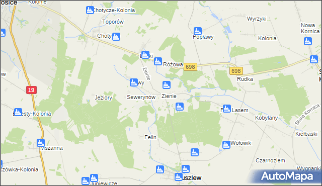 mapa Zienie, Zienie na mapie Targeo