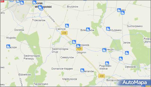mapa Zimnowoda gmina Borek Wielkopolski, Zimnowoda gmina Borek Wielkopolski na mapie Targeo