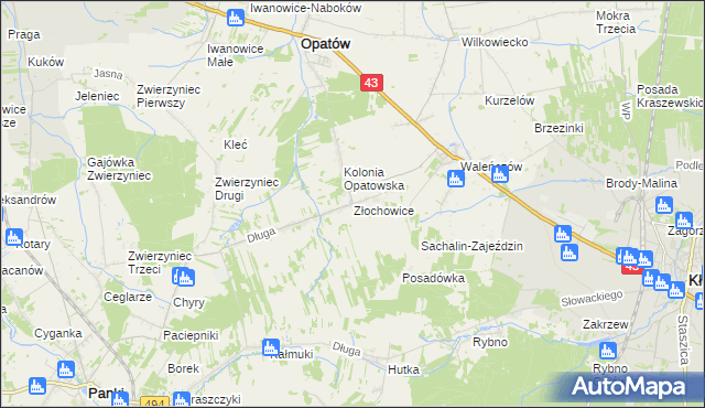 mapa Złochowice, Złochowice na mapie Targeo
