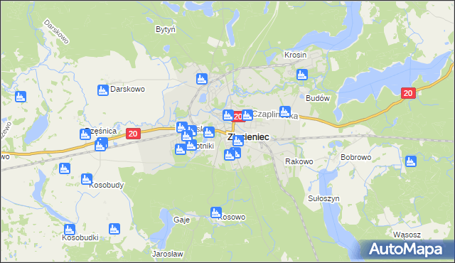 mapa Złocieniec, Złocieniec na mapie Targeo
