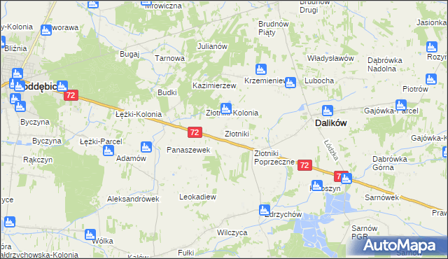 mapa Złotniki gmina Dalików, Złotniki gmina Dalików na mapie Targeo