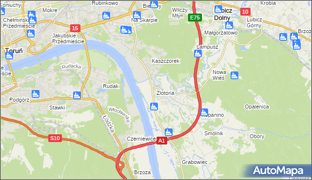 mapa Złotoria gmina Lubicz, Złotoria gmina Lubicz na mapie Targeo
