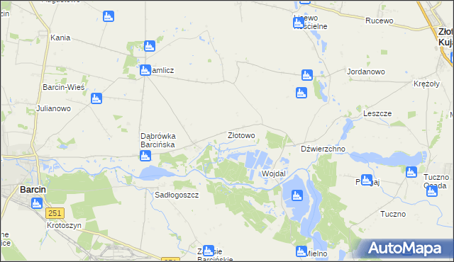 mapa Złotowo gmina Barcin, Złotowo gmina Barcin na mapie Targeo