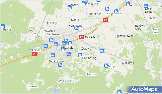 mapa Złotowo gmina Czersk, Złotowo gmina Czersk na mapie Targeo