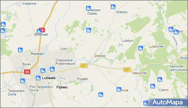 mapa Złotowo gmina Lubawa, Złotowo gmina Lubawa na mapie Targeo