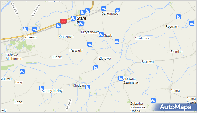 mapa Złotowo gmina Stare Pole, Złotowo gmina Stare Pole na mapie Targeo