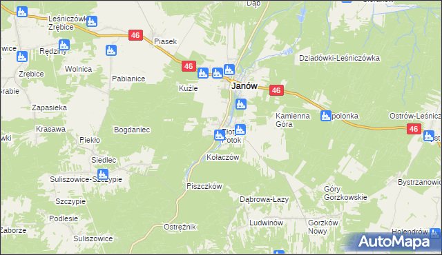 mapa Złoty Potok gmina Janów, Złoty Potok gmina Janów na mapie Targeo