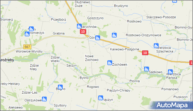 mapa Żochowo Stare, Żochowo Stare na mapie Targeo
