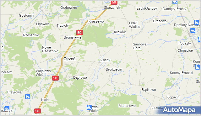 mapa Żochy gmina Ojrzeń, Żochy gmina Ojrzeń na mapie Targeo